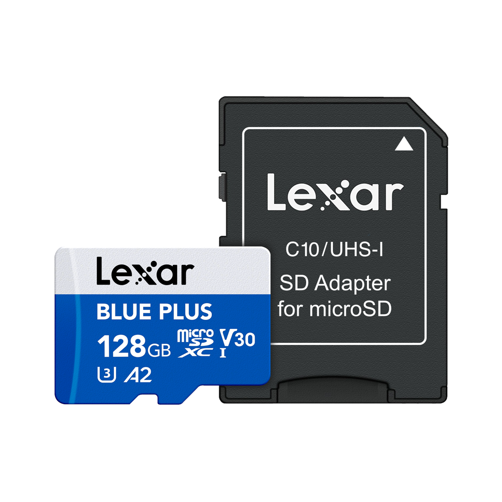 LEXAR Lexar microSDHC Blue Plus UHS-I with SD adapter, up to 170MB/s read  C10/A2/U3 (V30) 128GB
