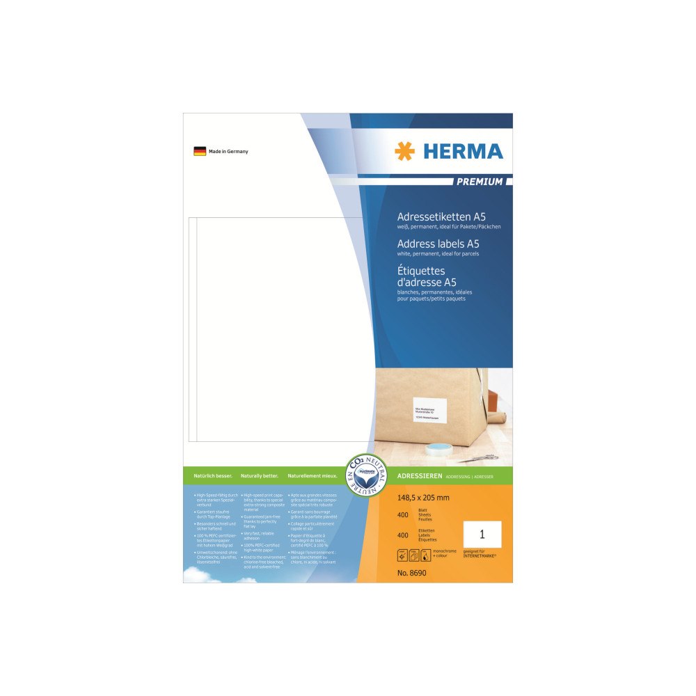 HERMA HERMA Premium - laminerade adressetiketter - matt - 400 etikett (er) - 148.5 x 205 mm