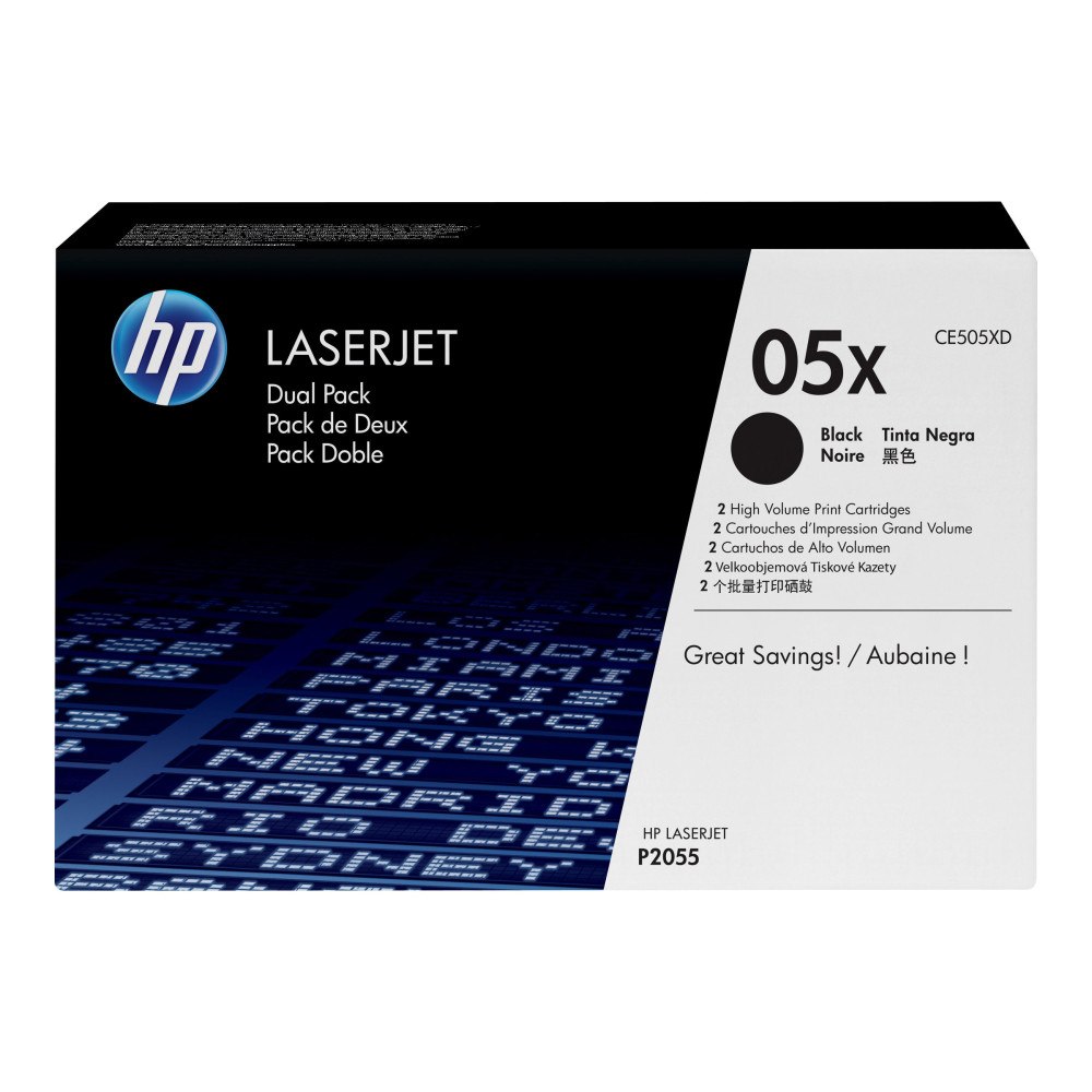 Hewlett-Packard HP 05X - 2-pack - Lång livslängd - svart - original - LaserJet - tonerkassett (CE505XD)