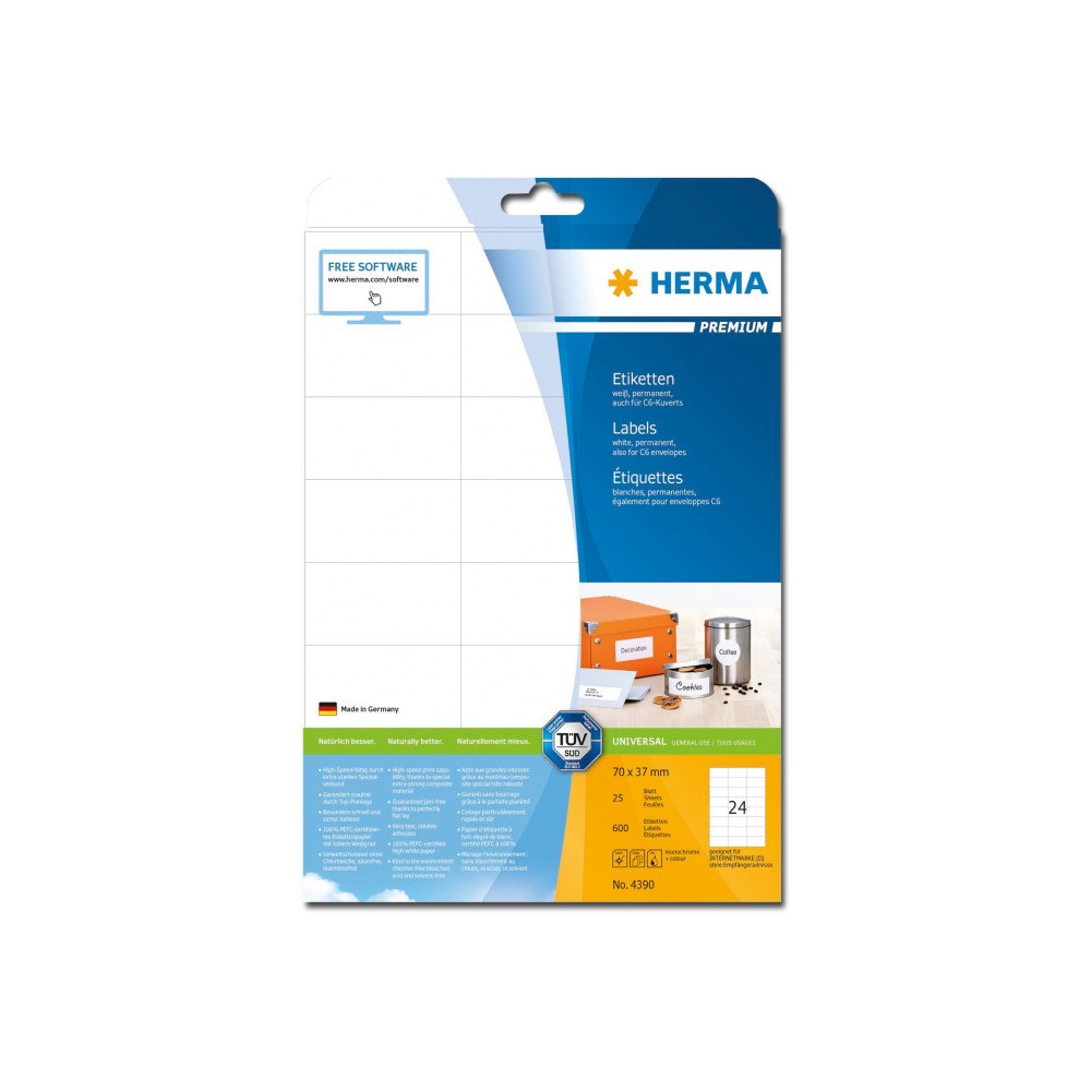 HERMA HERMA Premium - laminerade etiketter - matt - 600 etikett (er) - 70 x 37 mm