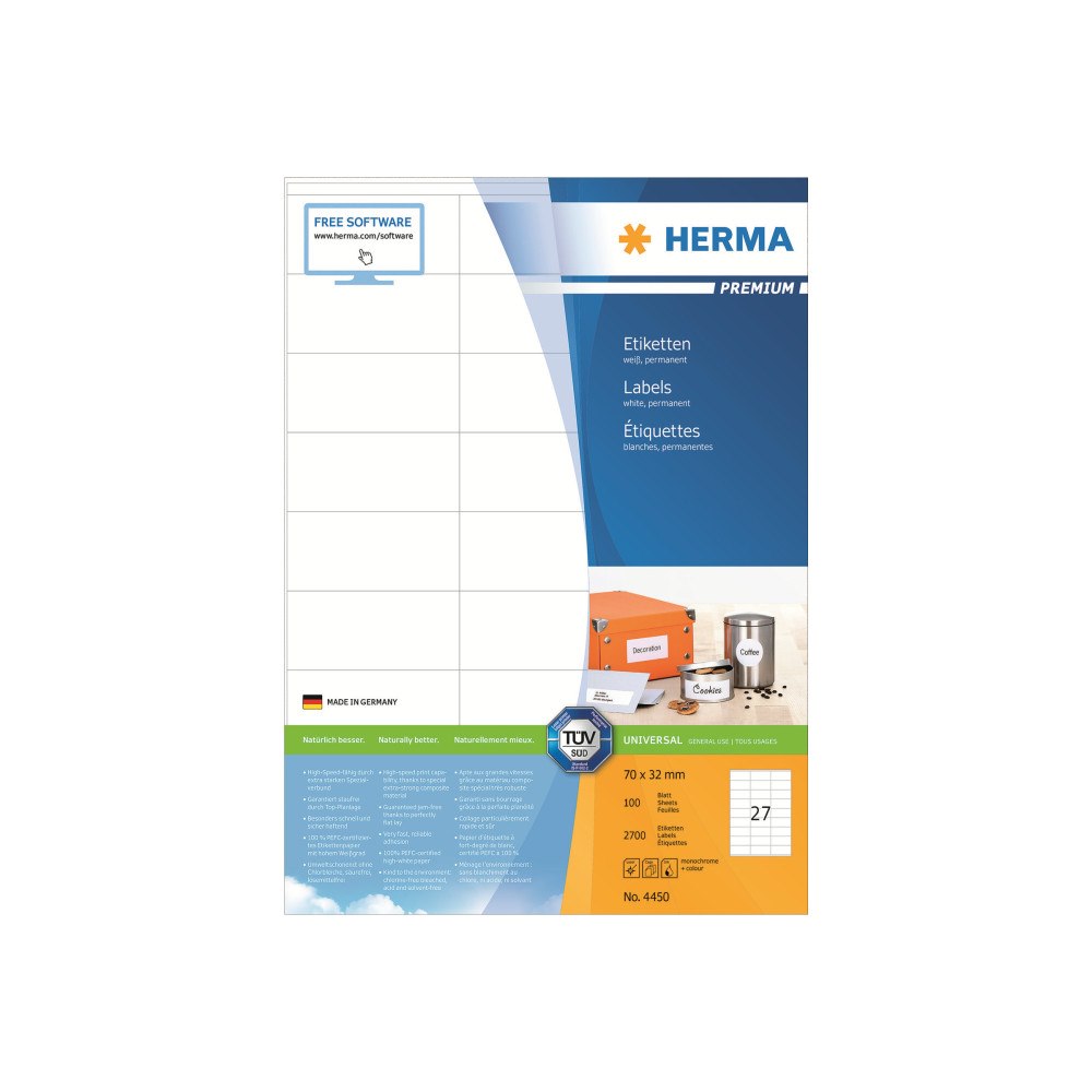 HERMA HERMA Premium - laminerade etiketter - matt - 2700 etikett (er) - 70 x 32 mm