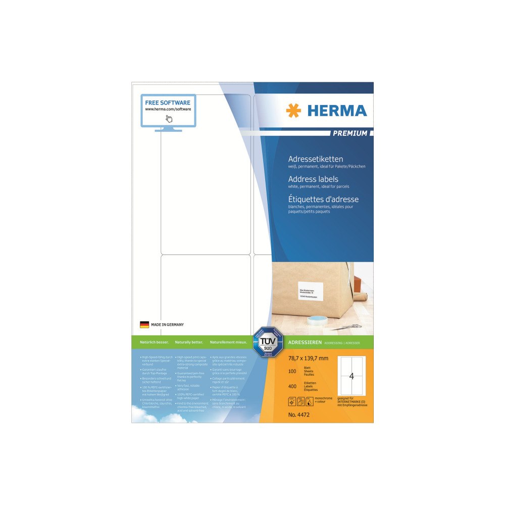 HERMA HERMA Premium - laminerade adressetiketter - matt - 400 etikett (er) - 139.7 x 78.7 mm