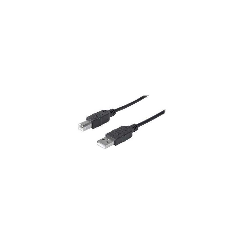 Manhattan Manhattan USB-A to USB-B Cable, 1.8m, Male to Male, Black, 480 Mbps (USB 2.0), Hi-Speed USB, Lifetime Warranty, Polybag...