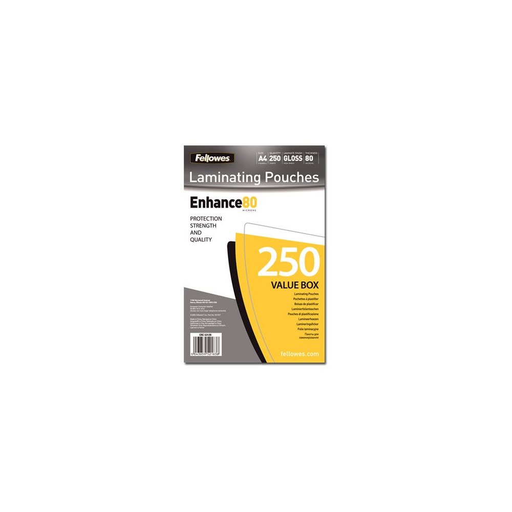 FELLOWES Fellowes Laminating Pouches - 250-pack - glättat - 216 x 303 mm - lamineringsfickor