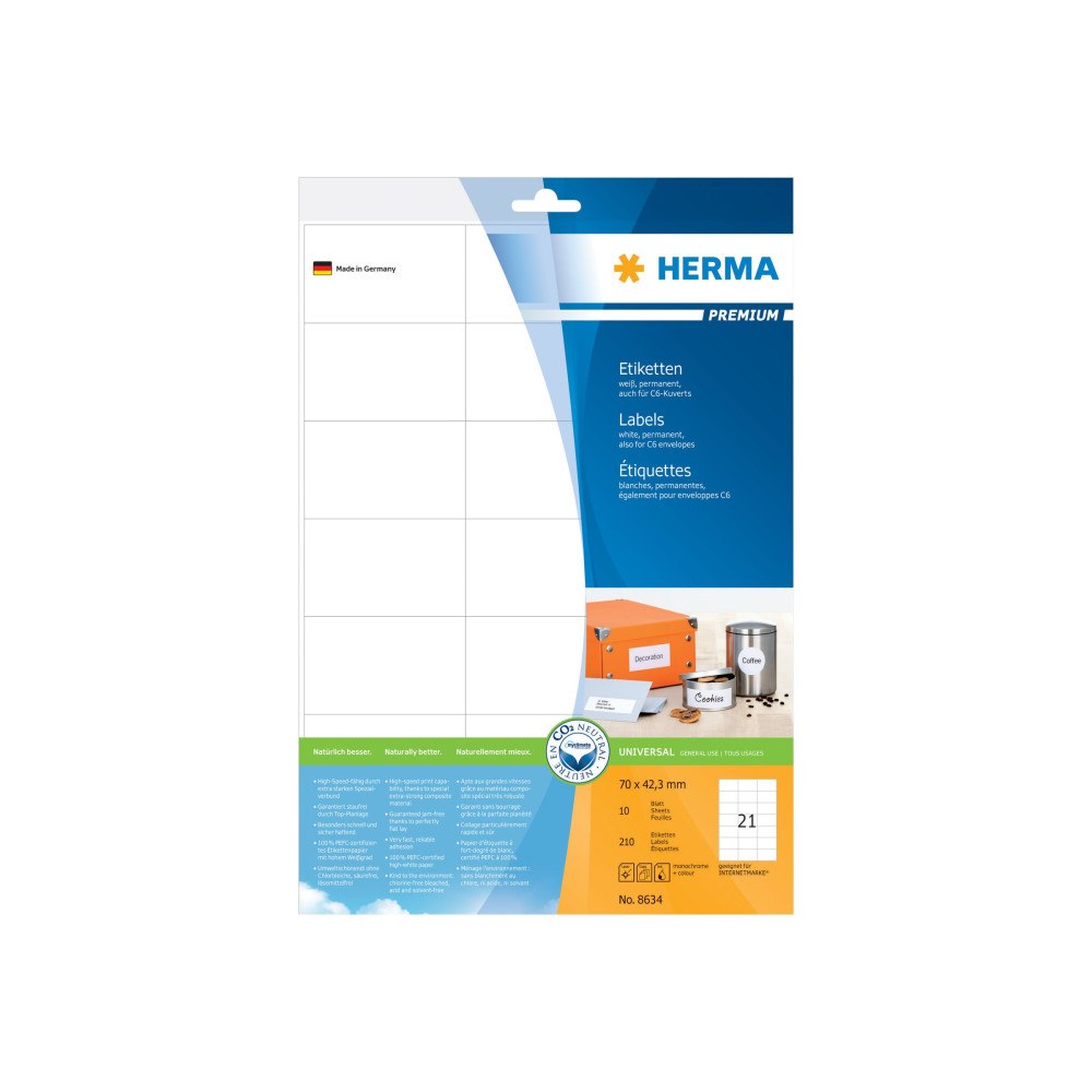 HERMA HERMA Premium - laminerade etiketter - matt - 210 etikett (er) - 70 x 42.3 mm