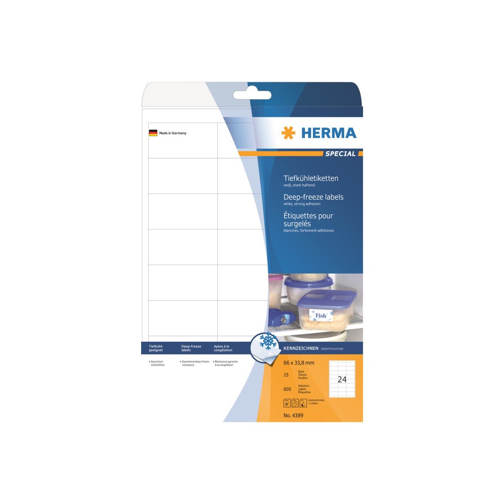 HERMA HERMA Special - permanenta självhäftande matta pappersetiketter för djupfryst - 600 etikett (er) - 66 x 33.8 mm