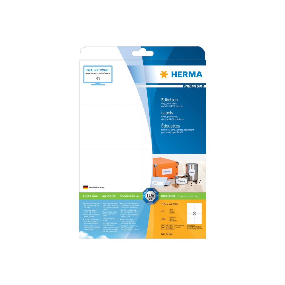 HERMA HERMA Premium - laminerade etiketter - matt - 200 etikett (er) - 105 x 74 mm