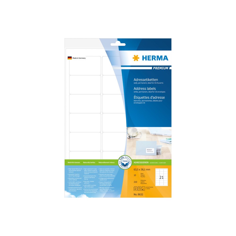 HERMA HERMA Premium - laminerade adressetiketter - matt - 210 etikett (er) - 63.5 x 38.1 mm