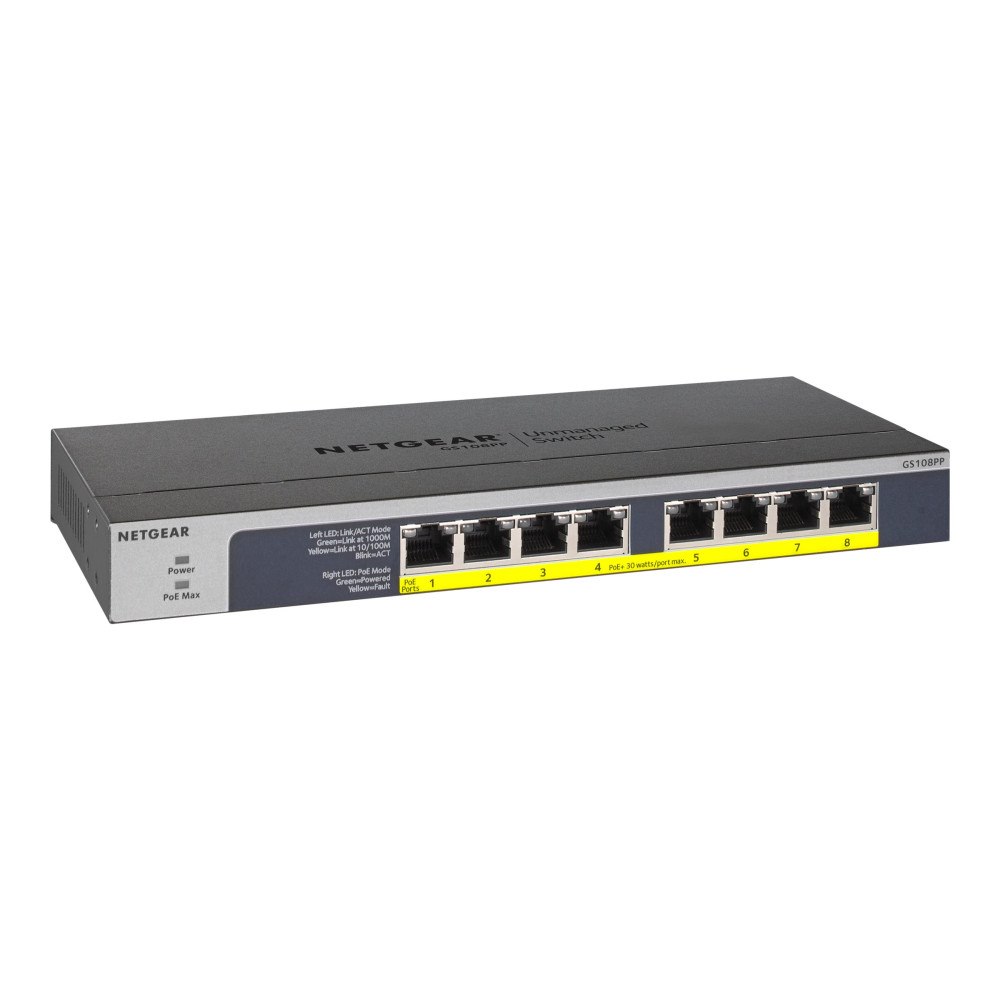 Netgear NETGEAR GS108LP - switch - 8 portar - rackmonterbar
