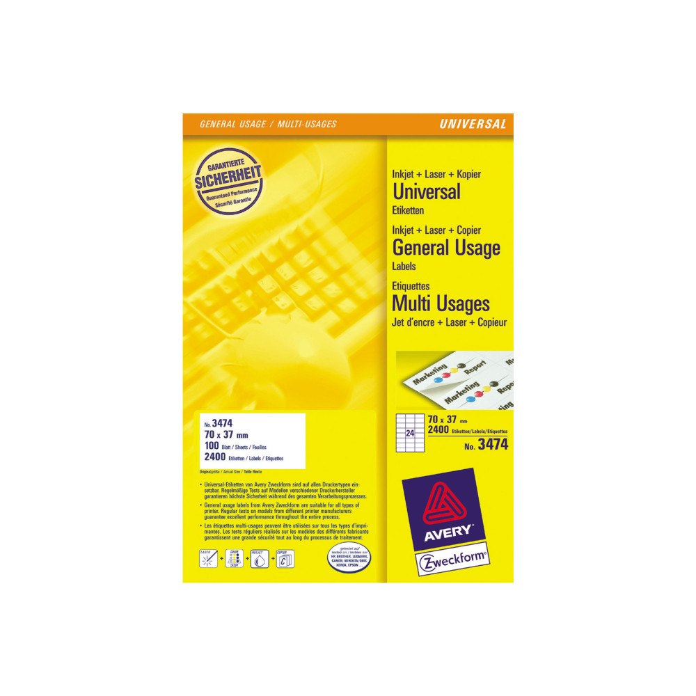 Avery Dennison Avery - etiketter för flera ändamål - 2400 etikett (er) - 70 x 37 mm