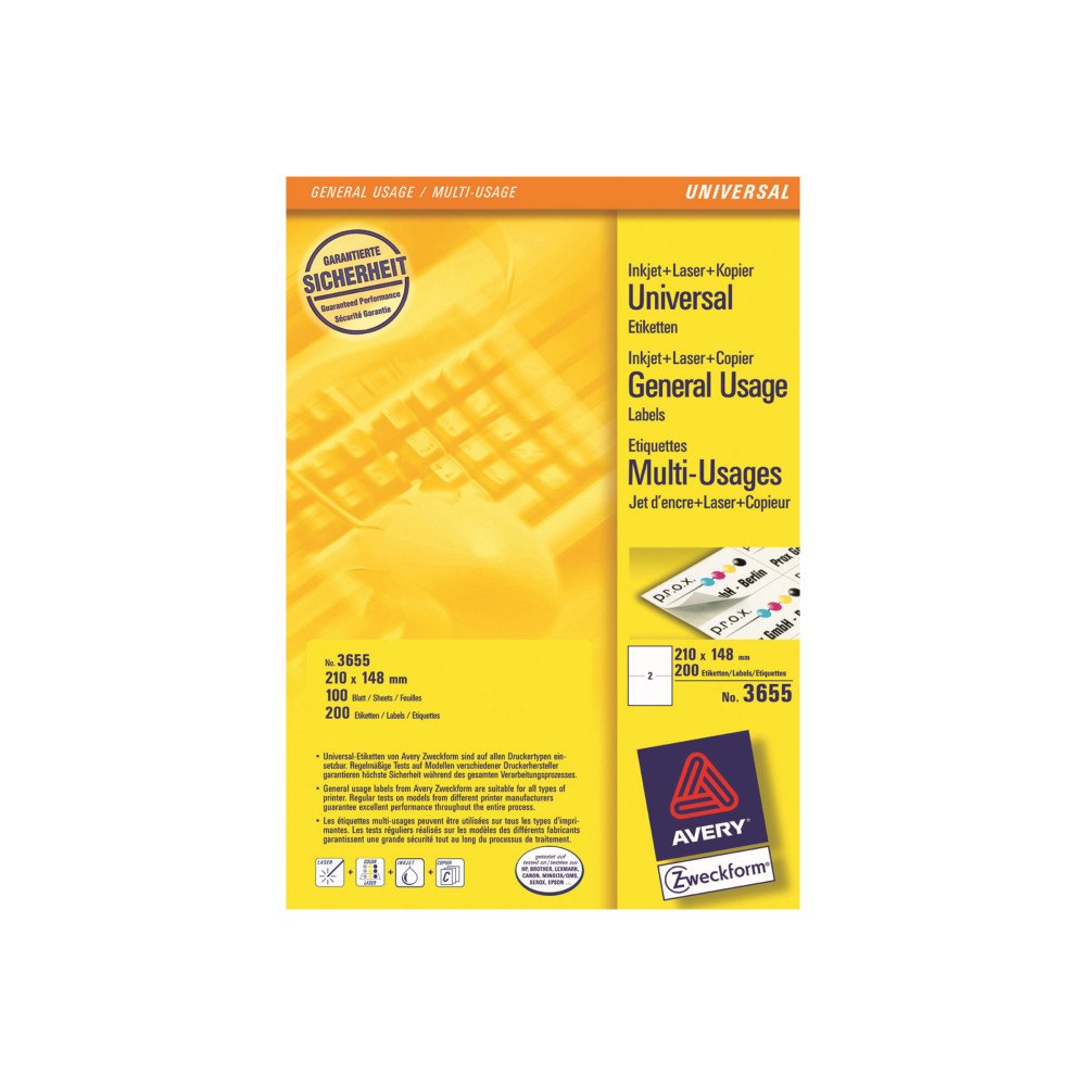 Avery Dennison Avery - etiketter för flera ändamål - 200 etikett (er) - 210 x 148 mm
