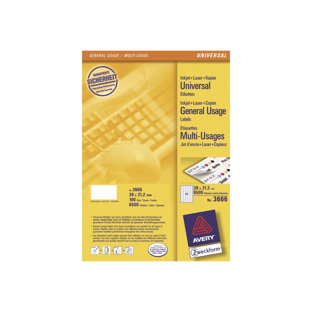 Avery Dennison Avery - etiketter för flera ändamål - 6500 etikett (er) - 38.1 x 21.2 mm