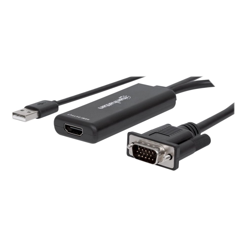 Manhattan Manhattan VGA and USB-A to HDMI Converter, Analog VGA Video and USB Audio to Digital HDMI Signal, 1920x1080, 1080p@60Hz,...