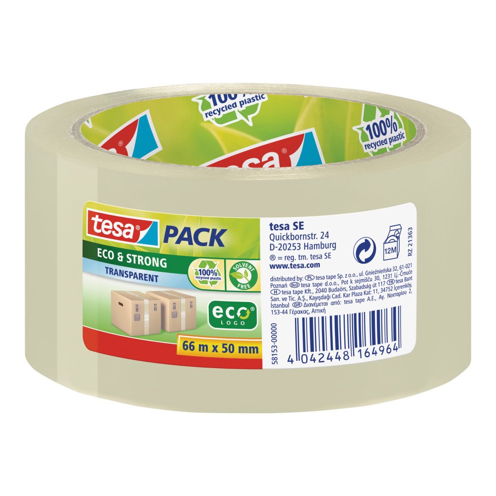 Beiersdorf Tesapack Eco & Strong förpackningstejp - 50 mm x 66 m - genomskinlig