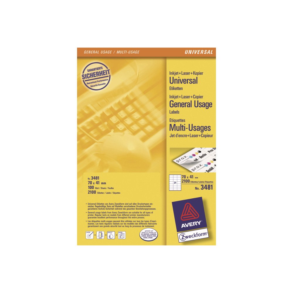 Avery Dennison Avery - etiketter för flera ändamål - 2100 etikett (er) - 70 x 41 mm