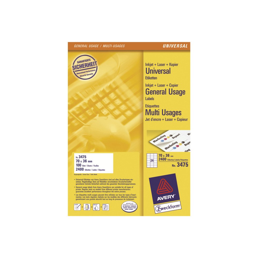 Avery Dennison Avery - etiketter för flera ändamål - 2400 etikett (er) - 70 x 36 mm