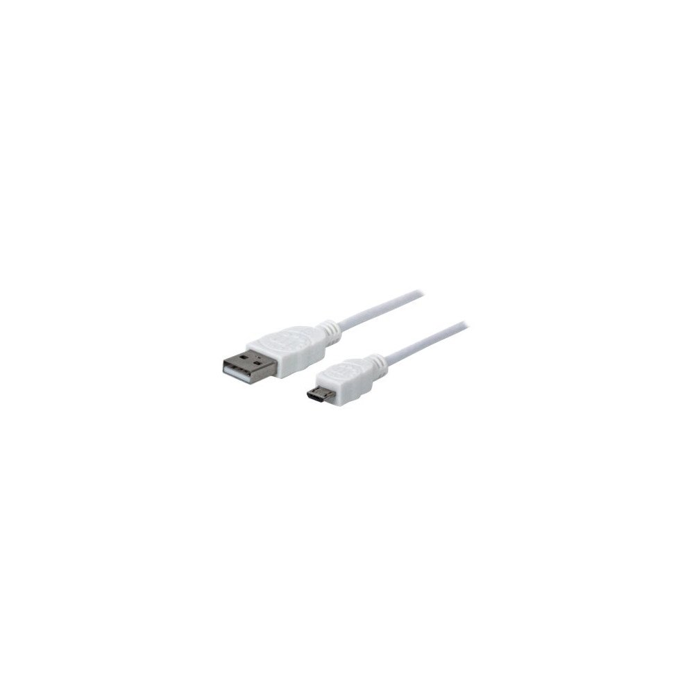 Manhattan Manhattan USB-A to Micro-USB Cable, 1m, Male to Male, White, 480 Mbps (USB 2.0), Hi-Speed USB, Lifetime Warranty, Polyba...