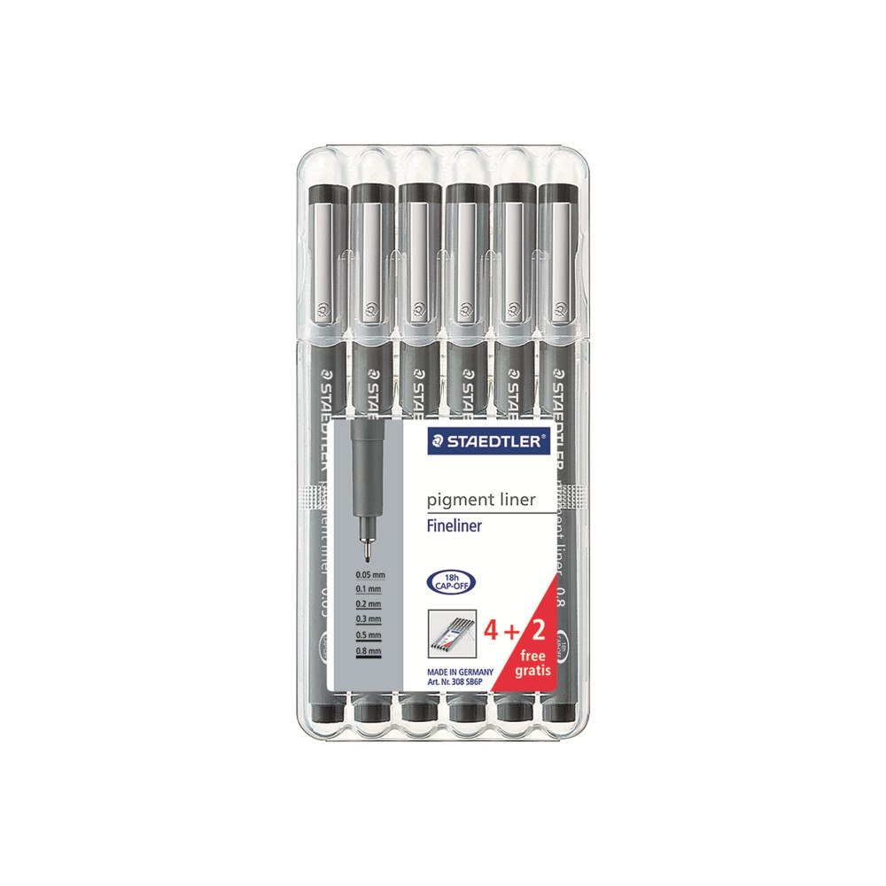 STAEDTLER STAEDTLER pigment liner - fineliner - svart (paket om 6)