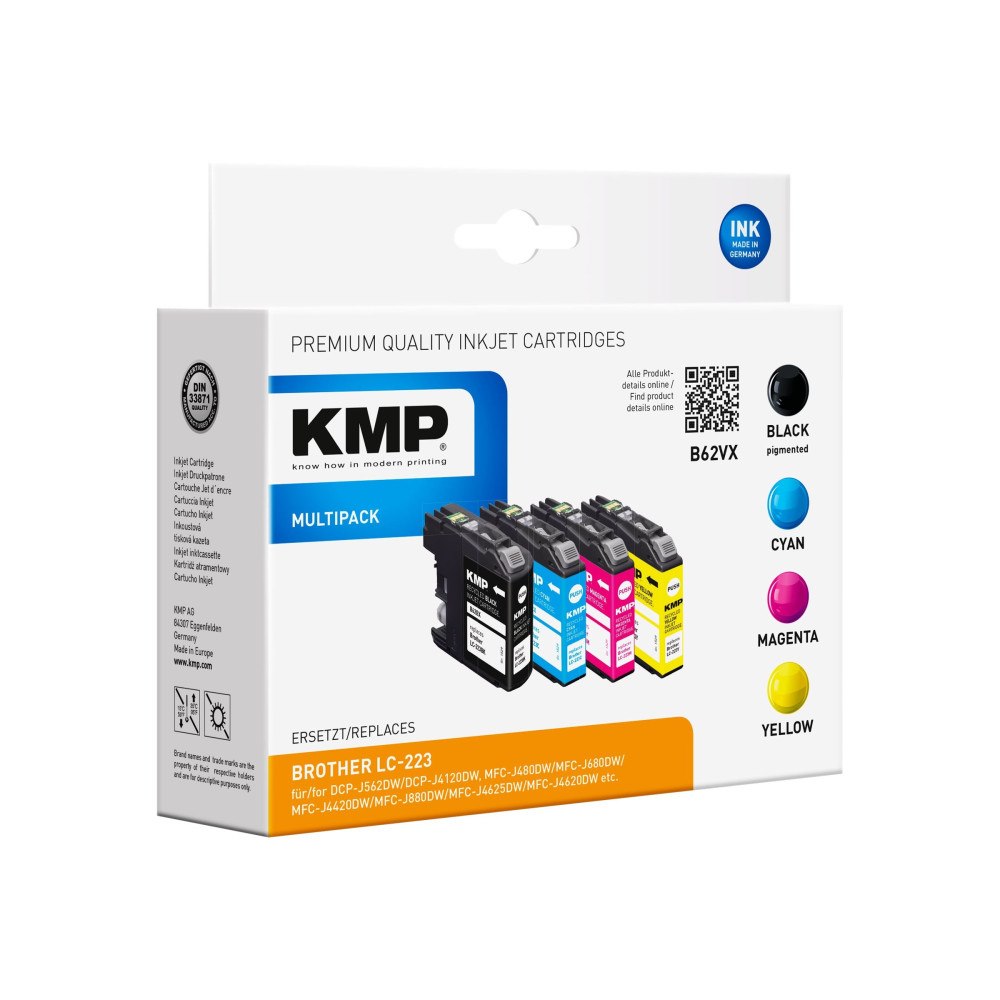KMP KMP B62VX - 4-pack - svart, gul, cyan, magenta - kompatibel - bläckpatron (alternativ för: Brother LC-223BK, Brother LC-...