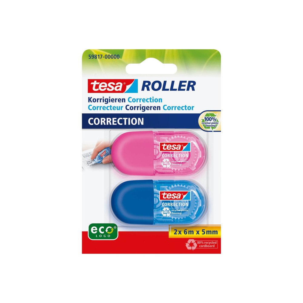 Beiersdorf Tesa ecoLogo MINI - korrigeringsrulle - 5 mm x 6 m - plast, PET (paket om 2)