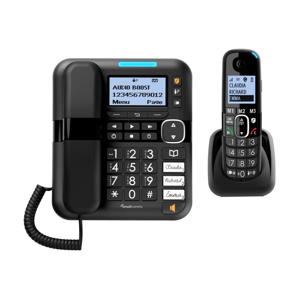Audioline Amplicomms BigTel 1580 Combo - sladdförsedd/sladdlös - svarssysten med nummerpresentation + 1 extra handuppsättning