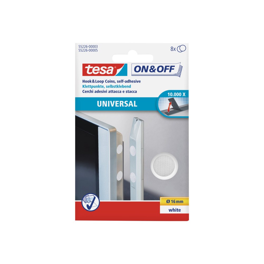 Beiersdorf Tesa On & Off - monteringsbindemedel - 1,6 cm diameter - vit (paket om 8)