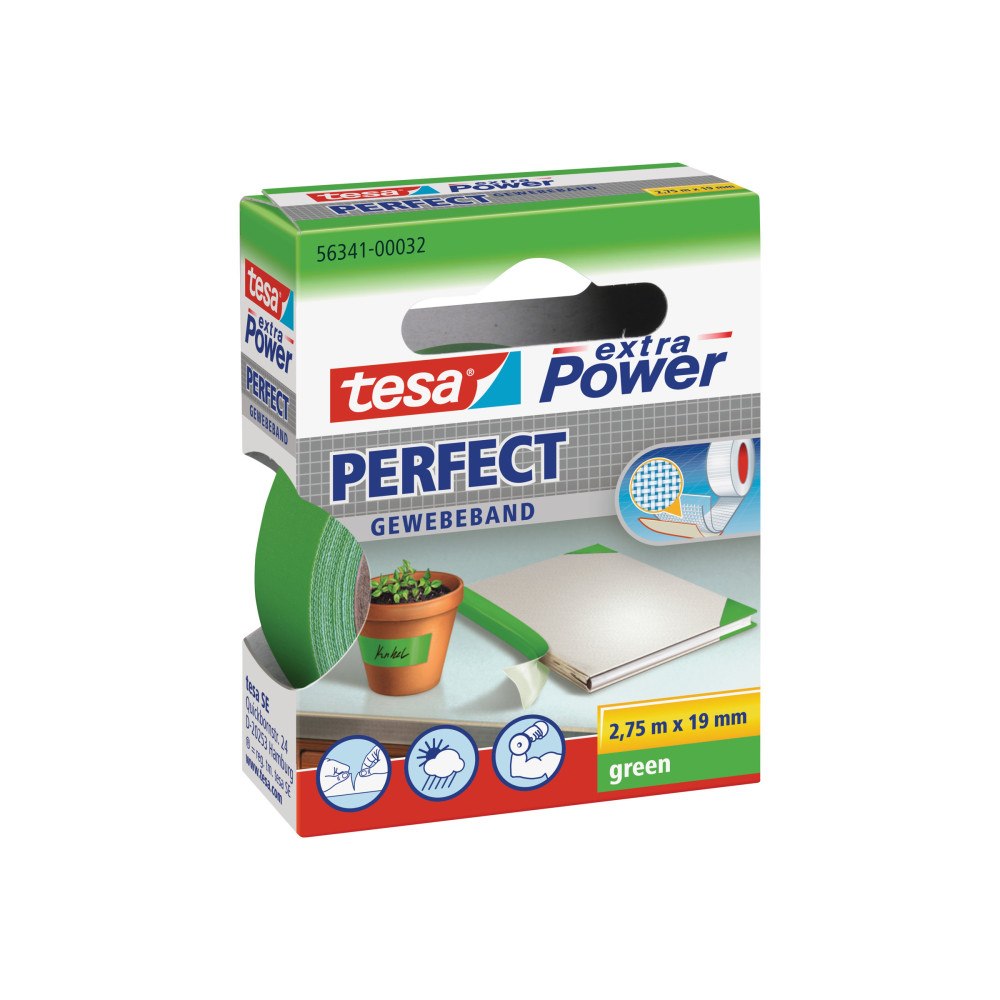 Beiersdorf Tesa extra Power Perfect tygtejp - 19 mm x 2.75 m - grön