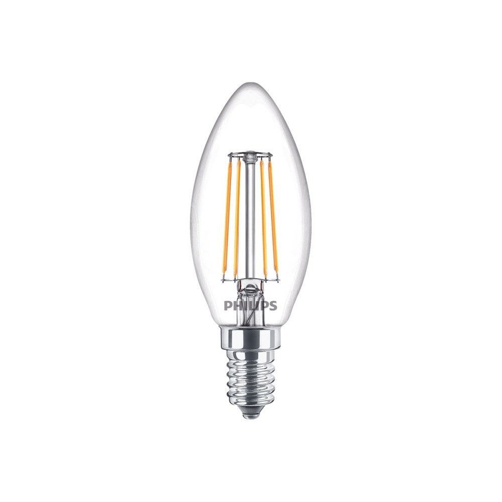 Philips Philips - LED-glödlampa med filament - form: B35 - klar finish - E14 - 4.3 W - varmt vitt ljus - 2700 K (paket om 2)