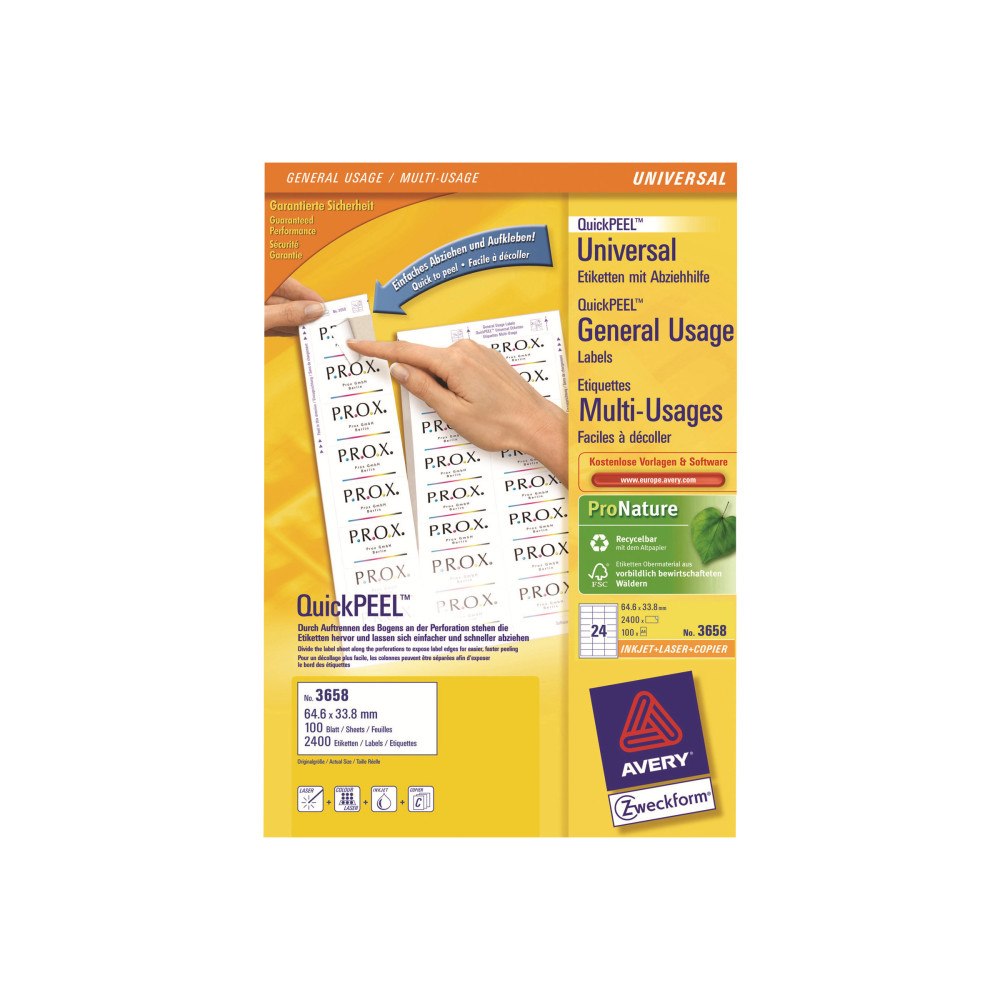 Avery Dennison Avery - etiketter för flera ändamål - 2400 etikett (er) - 64.6 x 33.8 mm