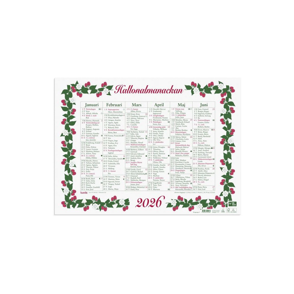 Burde Väggkalender Stora Hallonalmanackan 2026