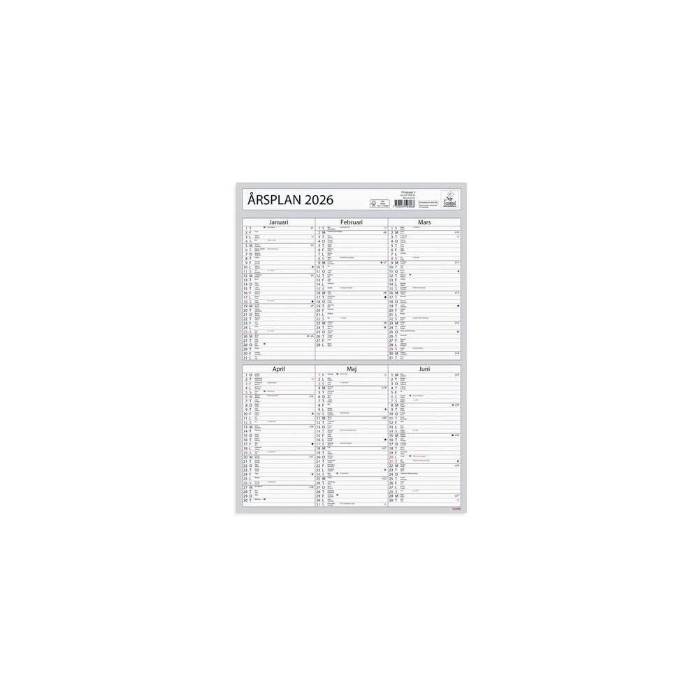 Burde Väggkalender Årsplan 2026