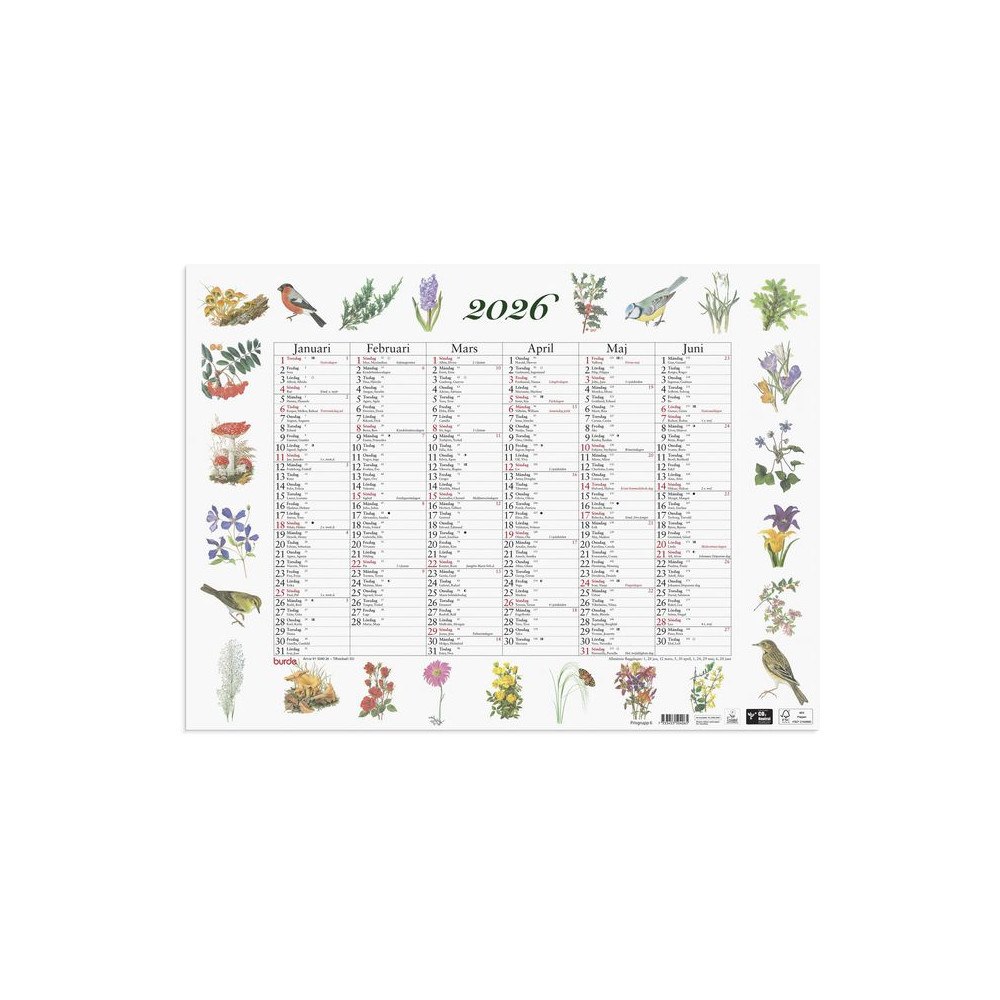 Burde Väggkalender Stora Naturalmanackan 2026