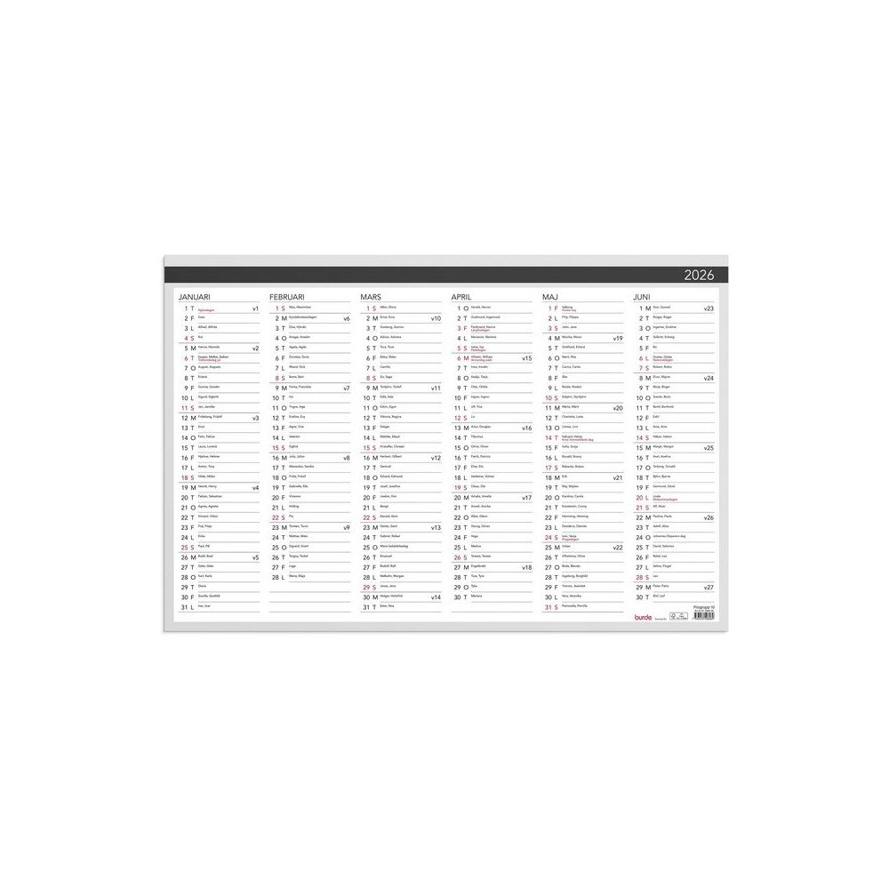 Burde Väggblad Elegant 2026 600x400mm