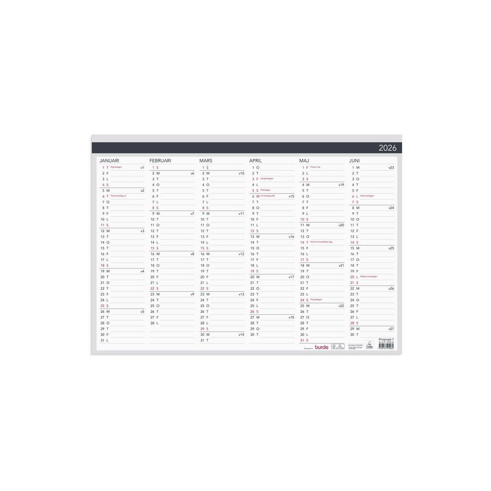 Burde Väggblad Elegant 2026 420x297mm