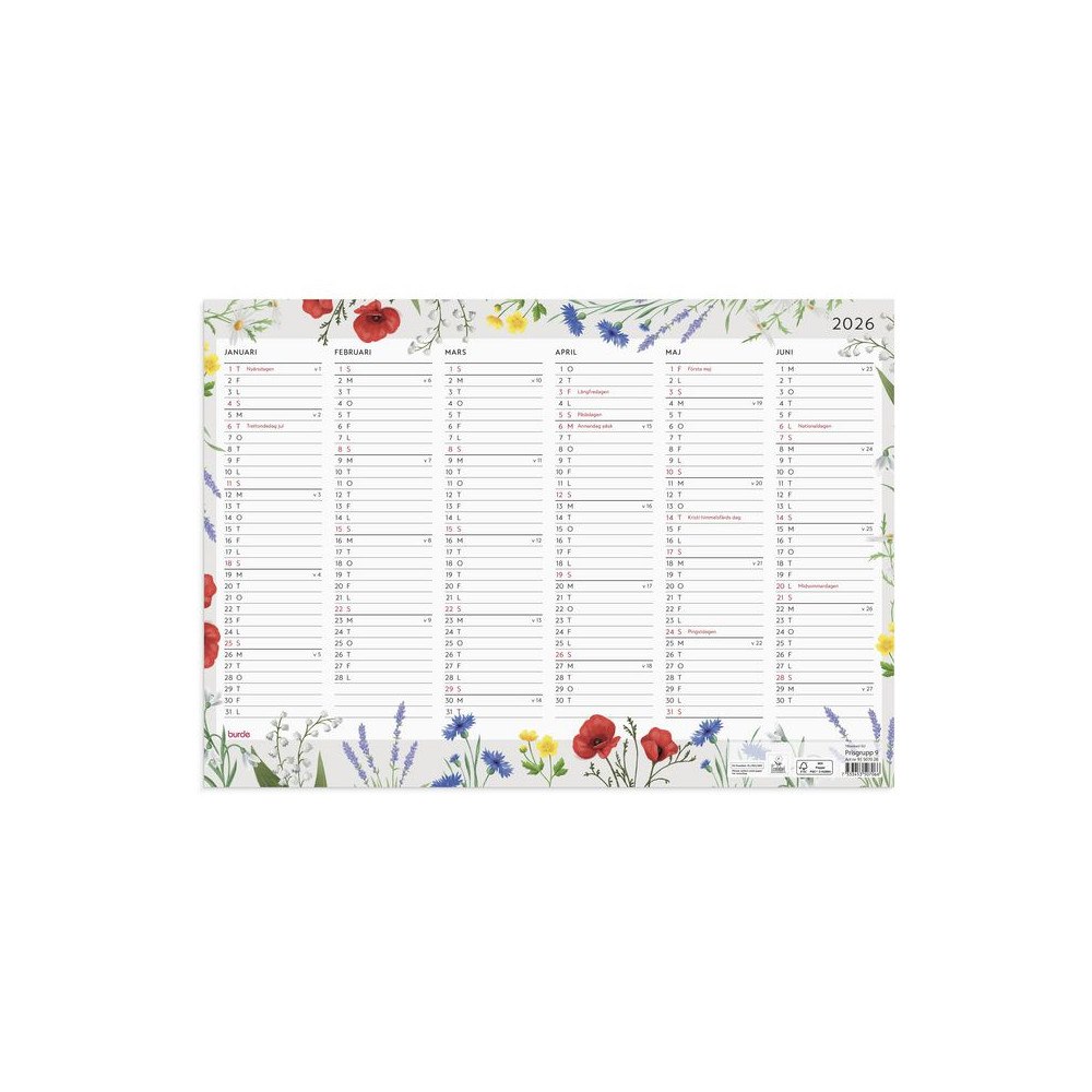 Burde Väggblad Blomster 2026