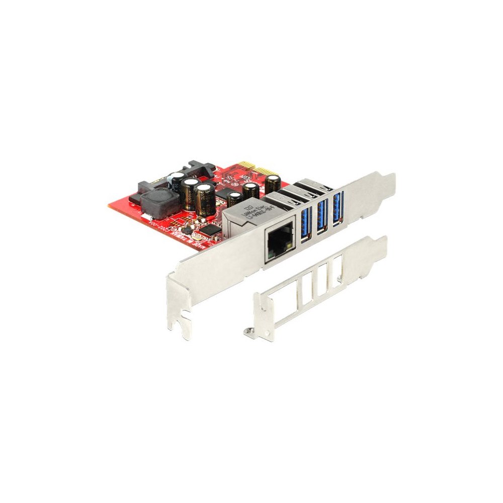 DeLOCK Delock PCI Express Card > 3 x external USB 3.0 + 1 x external Gigabit LAN - nätverks-/USB-adapter - PCI Express x1 - USB...