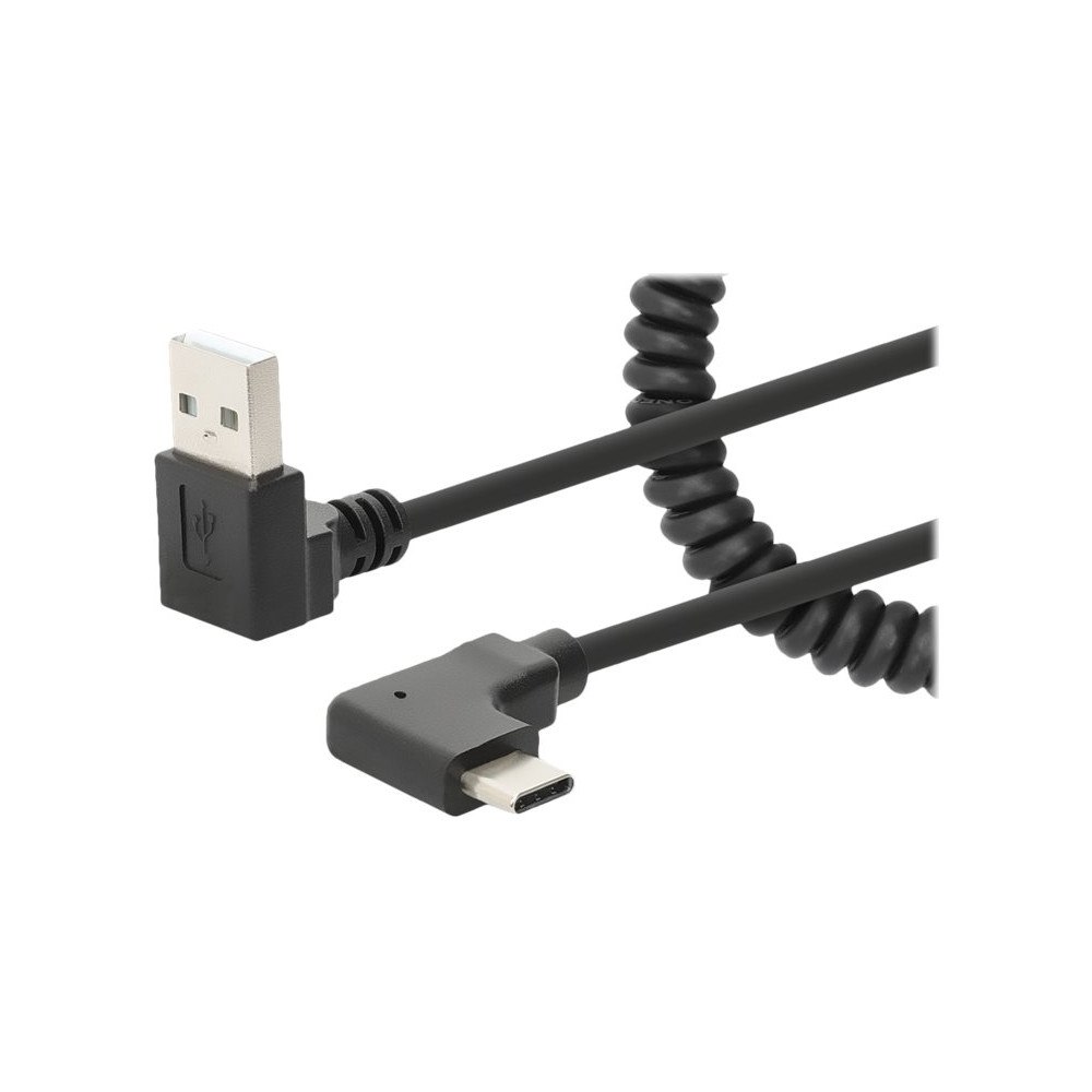 Manhattan Manhattan USB-C to USB-A Cable, 1m, Male to Male, Black, 480 Mbps (USB 2.0), Tangle Resistant Curly Design, Angled Conne...