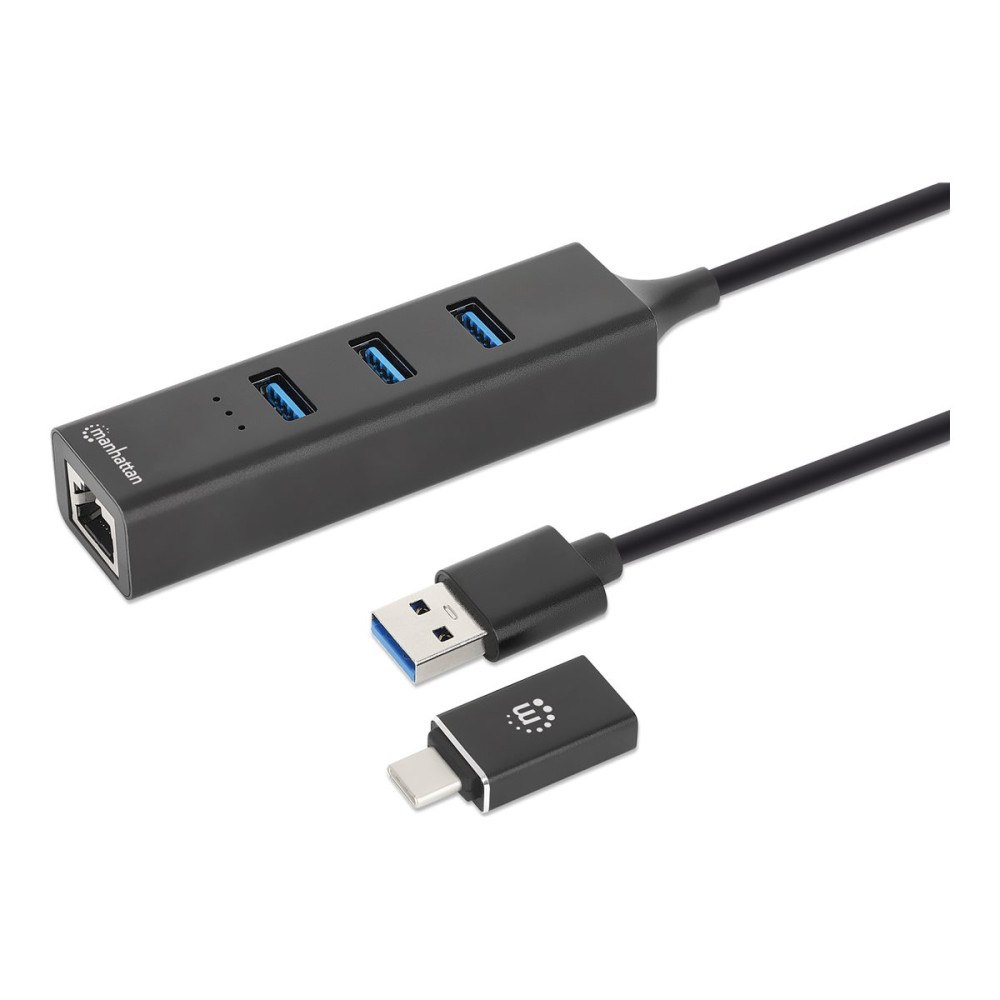 Manhattan Manhattan USB-C & USB-A Combo Dock/Hub, Ports (4): Ethernet and USB-A (x3), 5 Gbps (USB 3.2 Gen1 aka USB 3.0), External...