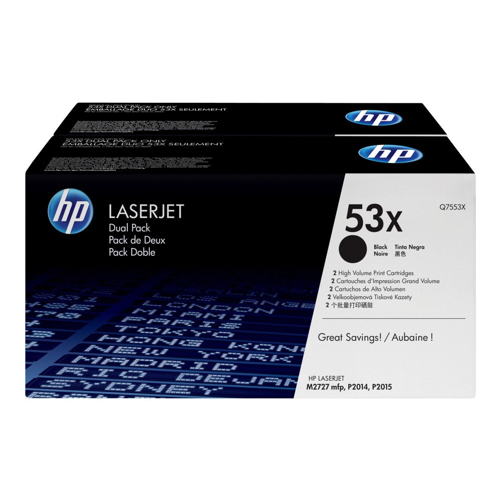 Hewlett-Packard HP 53X - 2-pack - Lång livslängd - svart - original - LaserJet - tonerkassett (Q7553XD)