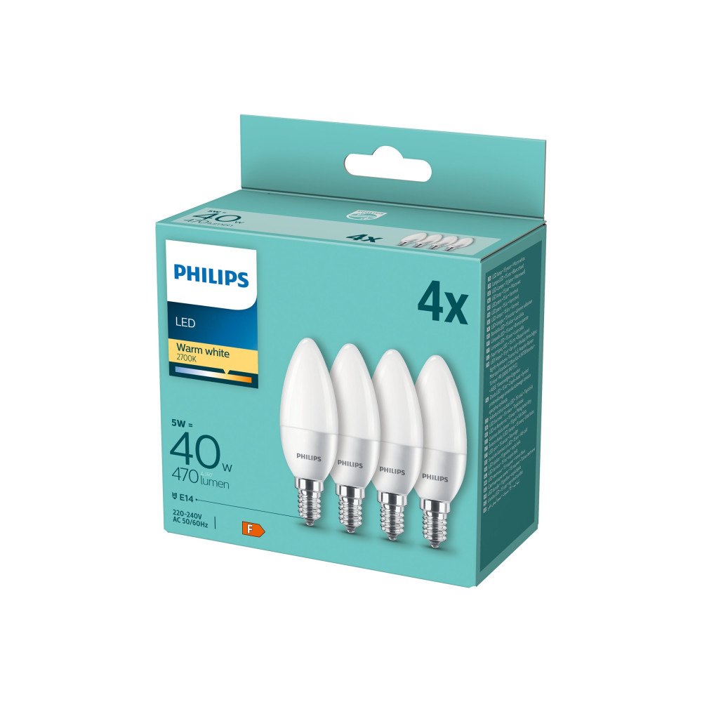 Philips Philips - LED-glödlampa - form: B35 - glaserad finish - E14 - 5 W - varmt vitt ljus - 2700 K (paket om 4)