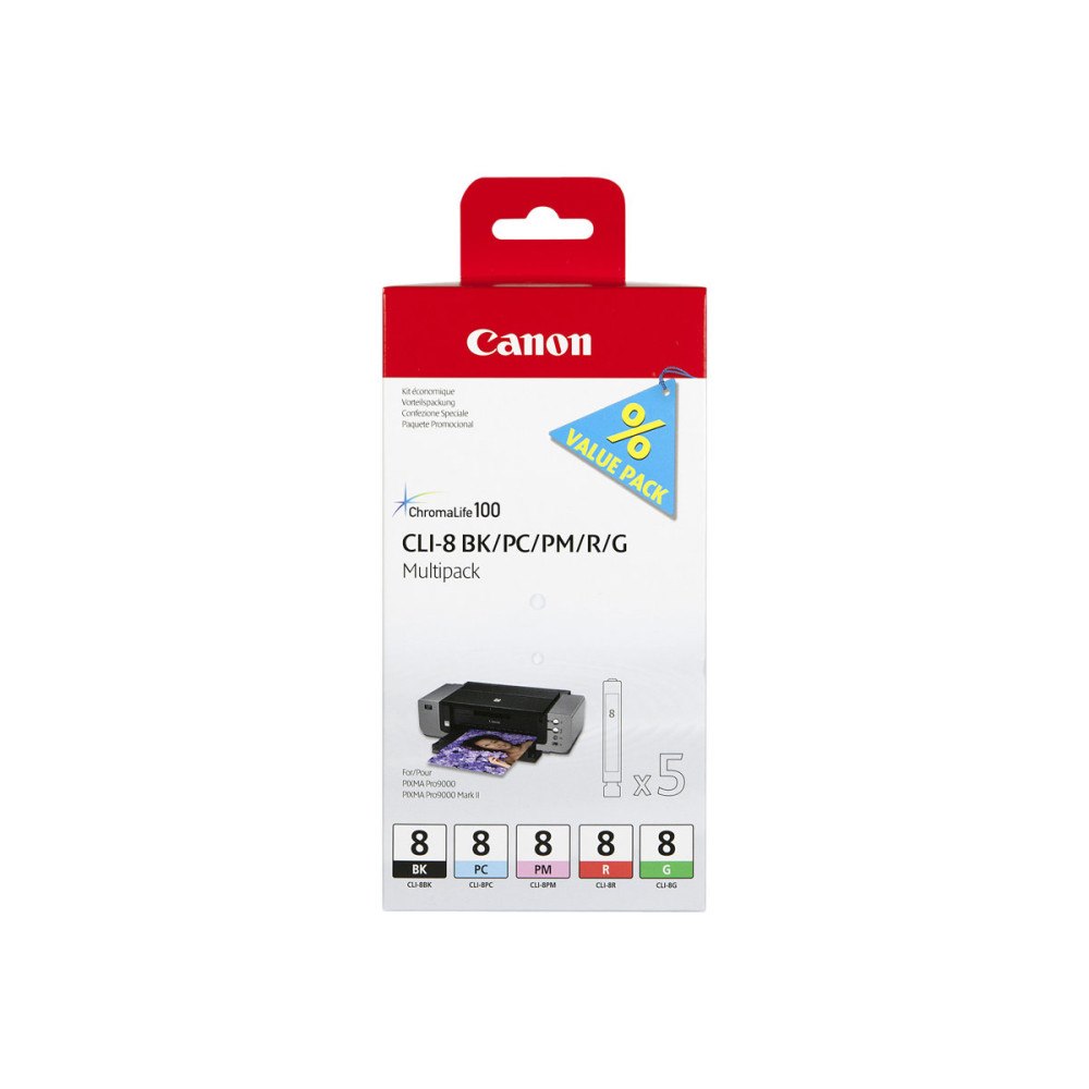 CANON Canon CLI Value Pack 8 Multipack - svart, cyan, magenta, röd, grön - original - bläcktank
