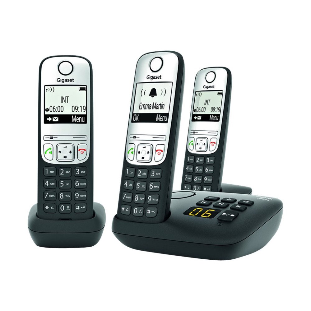 Gigaset Communications Gigaset A690A Trio - trådlös telefon - svarssysten med nummerpresentation + 2 extra handuppsättningar