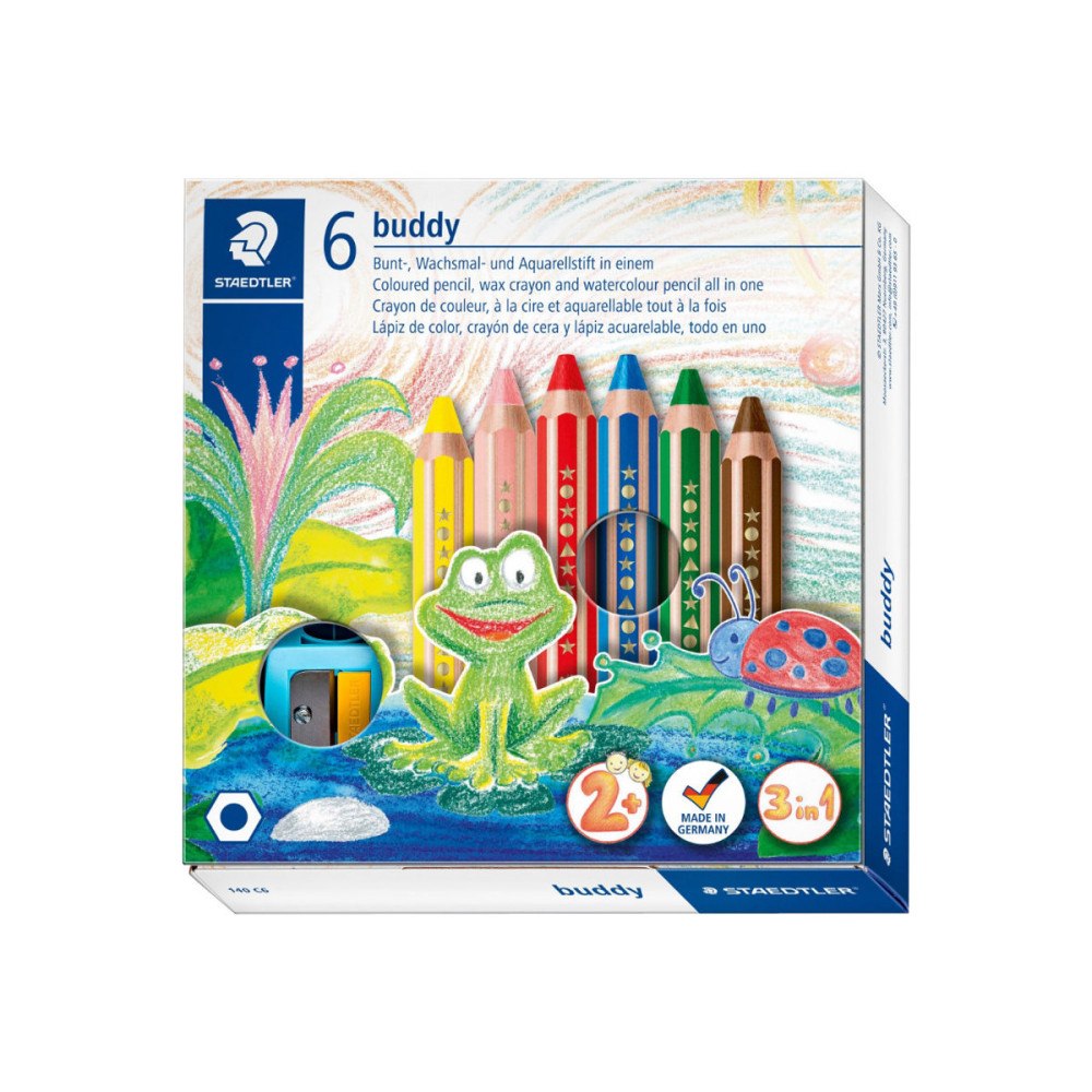 STAEDTLER STAEDTLER buddy 3 in 1 - vattenfärgspenna - röd, blå, grön, gul, van dyke-brun, hudton (paket om 6)