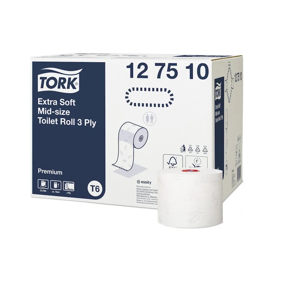 TORK Toiletpapir Tork T6 Premium Extra Soft Mid-Size 3-lag hvid 7...