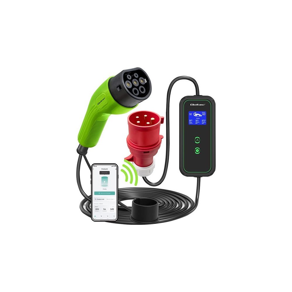 Qoltec Qoltec EV-laddningsstation - justerbar, 2-i-1, 230V, CEE 3-pin - IEC 62196 Type 2 - 7 kW