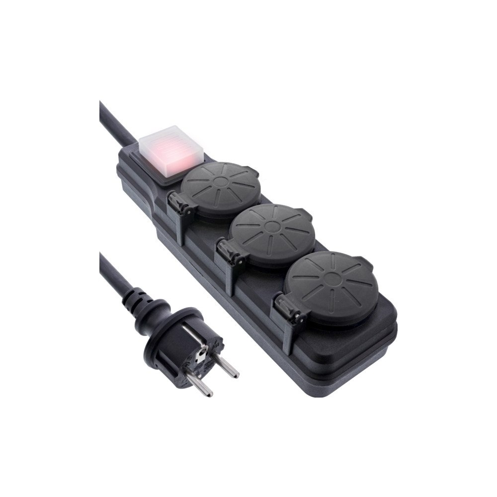 Inline InLine 16493Q, 10 m, Typ F, IP44, Svart, Plast, 3 AC-utgånga...