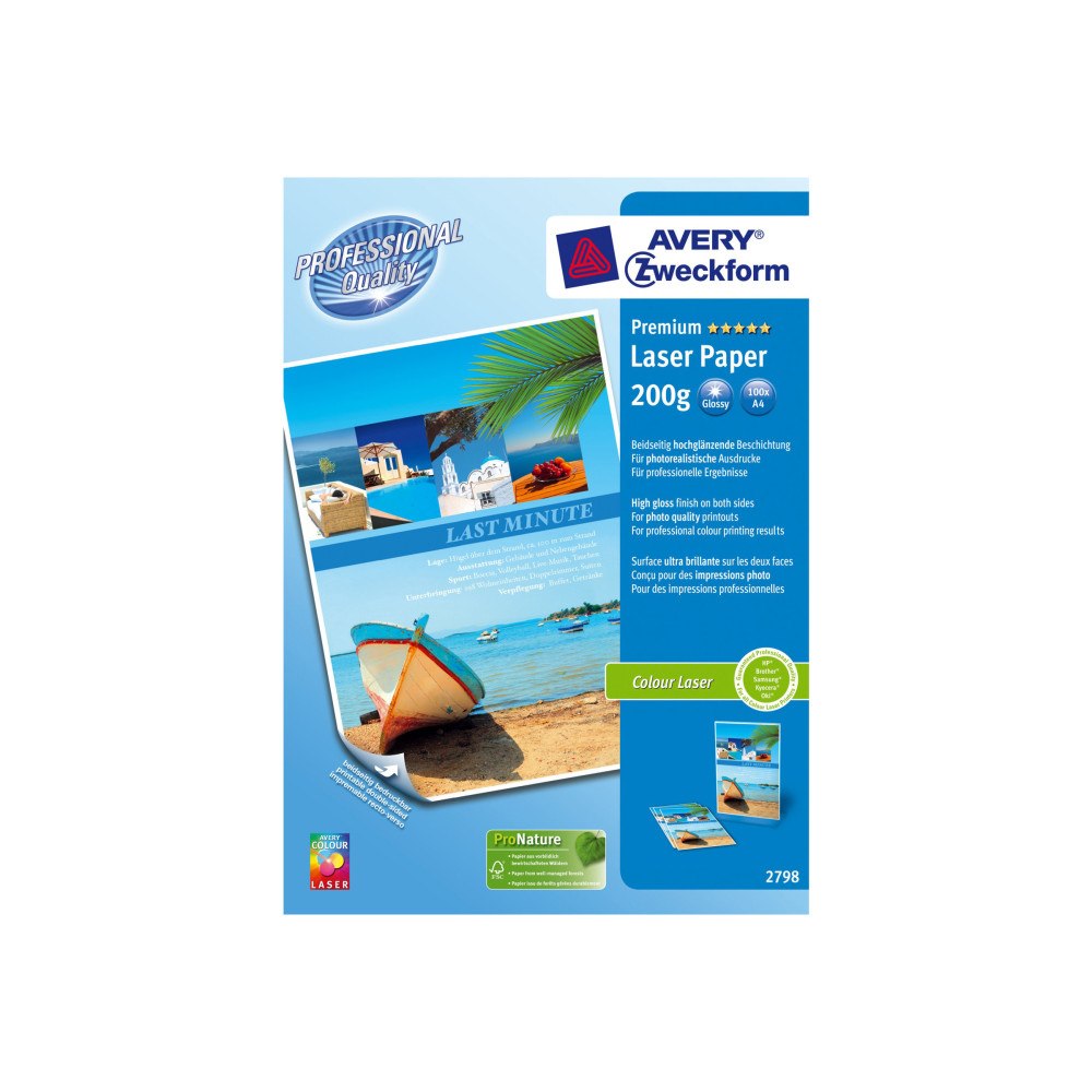 AVERY Avery Zweckform Premium Colour Laser Paper 2798 - papper - blank - 100 ark - A4 - 200 g/m²