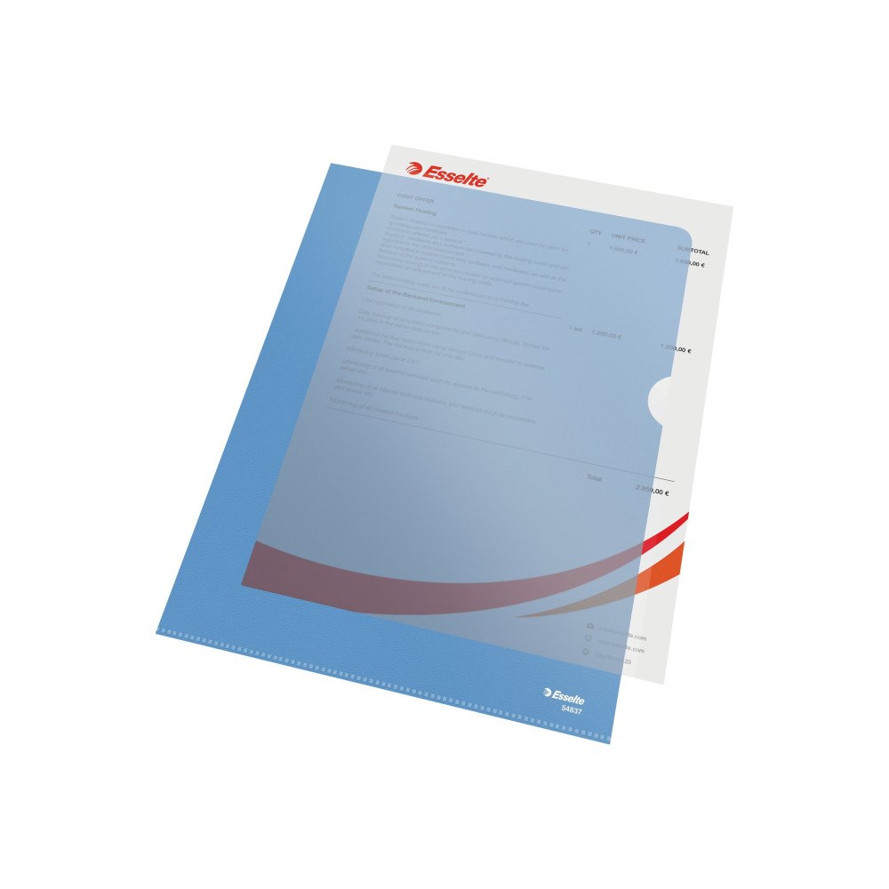 ESSELTE Esselte Standard Plus - L-formad mapp - för A4 - kapacitet: 40 ark - genomskinligt blå (paket om 100)