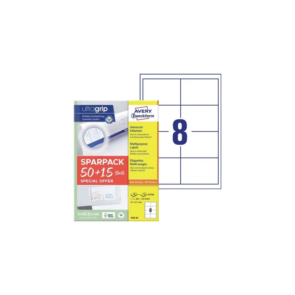 AVERY Universaletiketter Avery 97x67,7 mm, hvid med Ultragrip + 30...