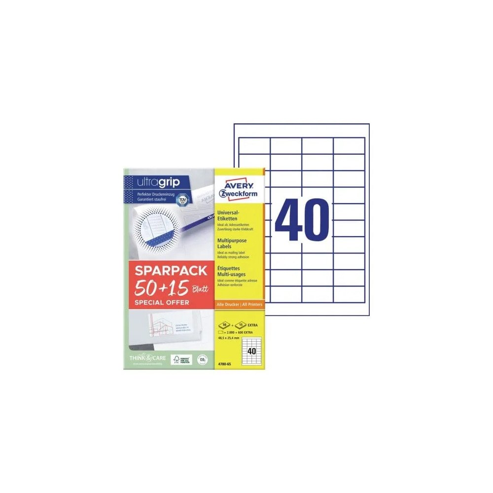 AVERY Universaletiketter Avery 48,5x25,4 mm, hvid med Ultragrip +...